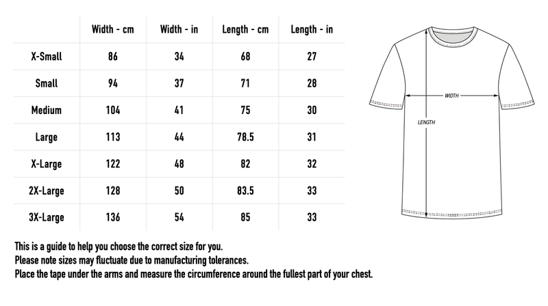 Size chart for Bearded Bunny Tee - Brown