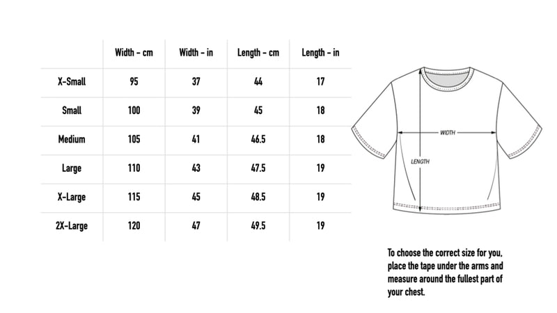 Size chart for FFFrogleap Crop Tee - Black