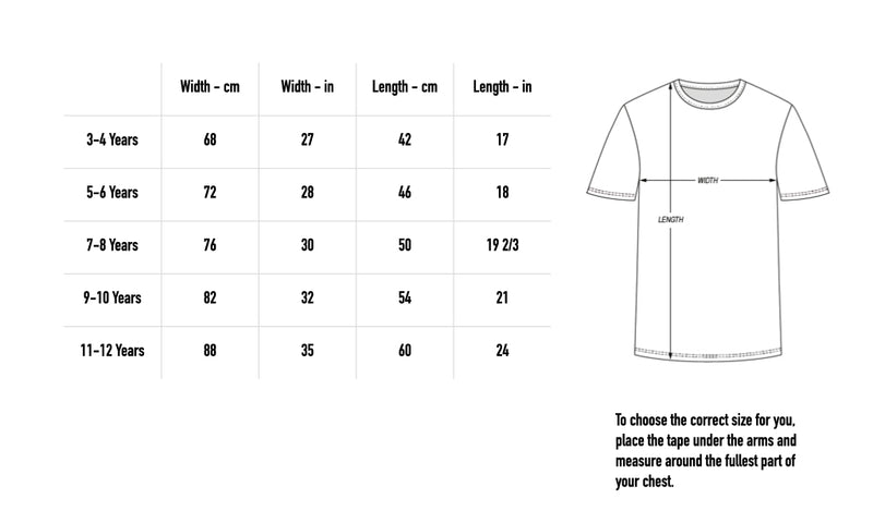 Size chart for Frogleap Kids Tee - White